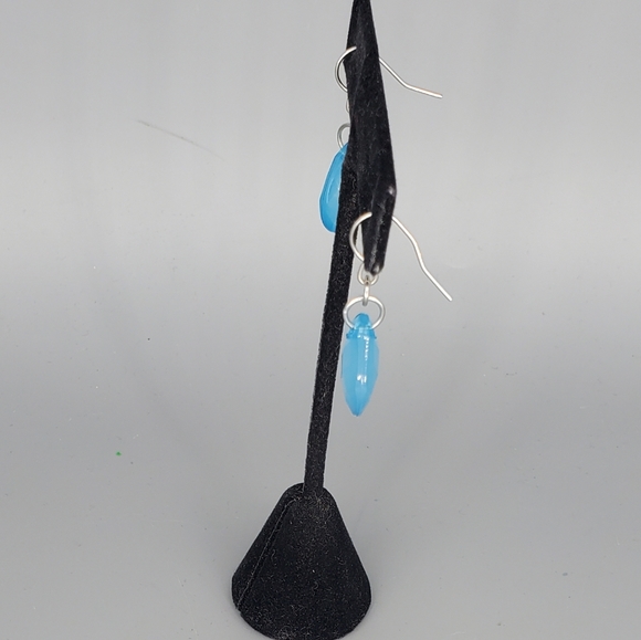 Brown Paper Hat Handmade Pin Brooch and Blue Earring Set - Picture 3 of 5